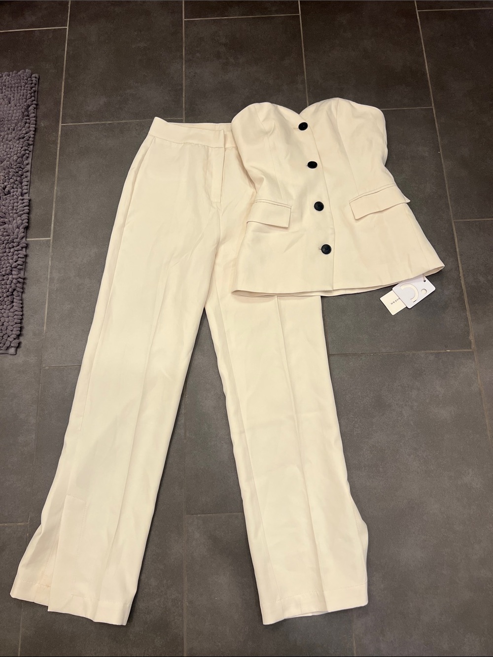 Commense Cream Strapless Blazer and Trousers Set